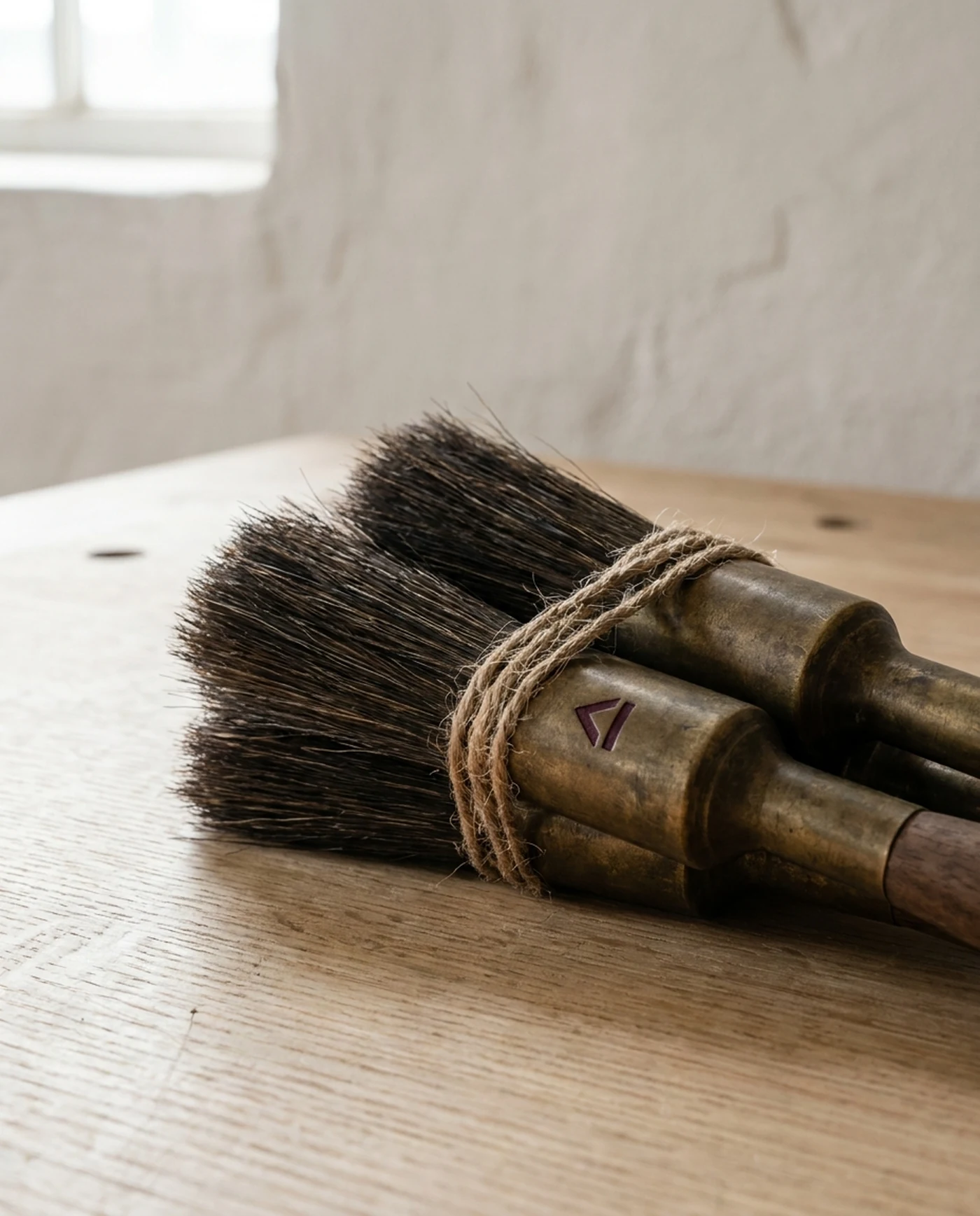 Finishing Brush Set, Ox-Hair Three — material and maker's mark detail