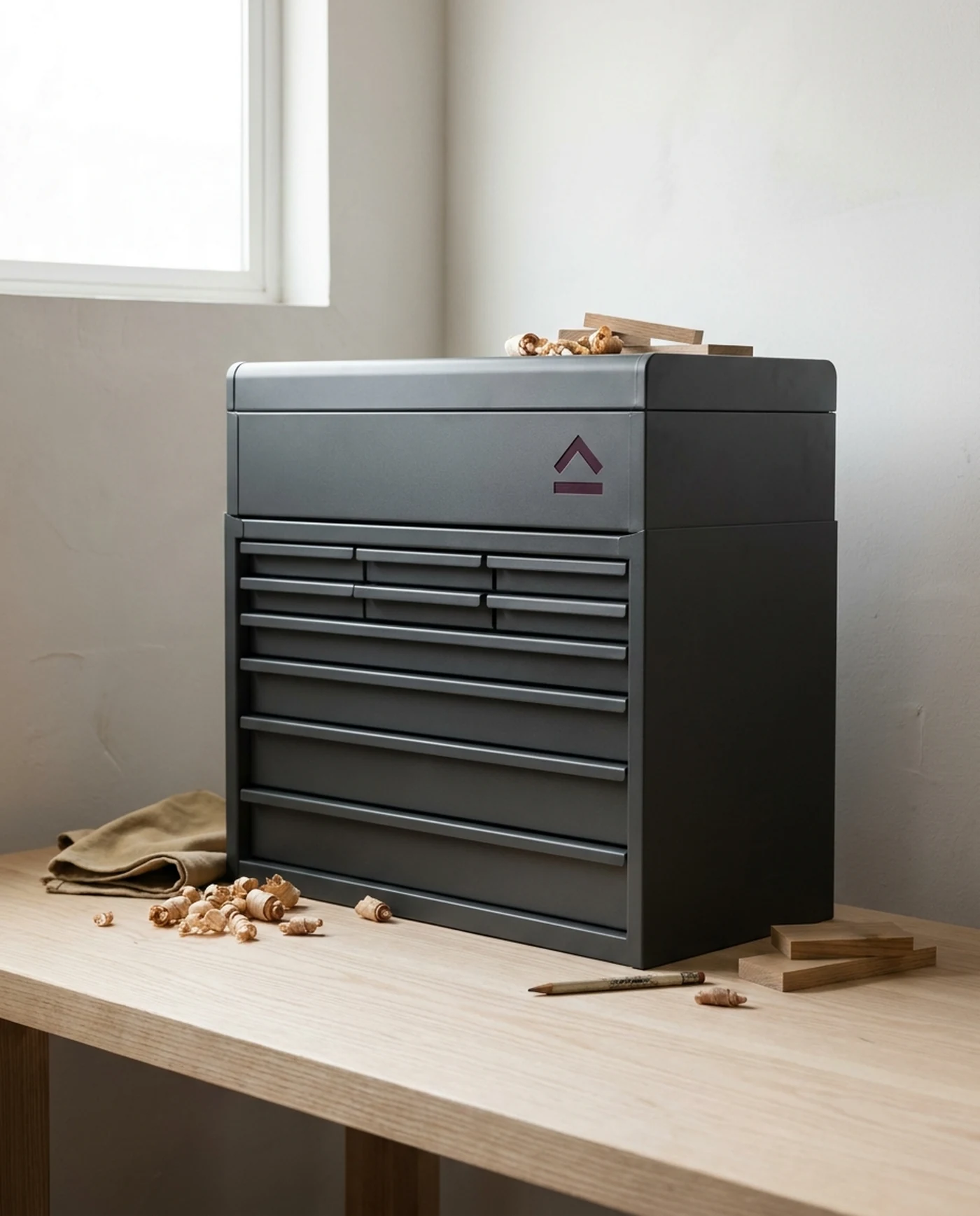 Roller Cabinet, 9-Drawer with Top Chest — in use on the workbench