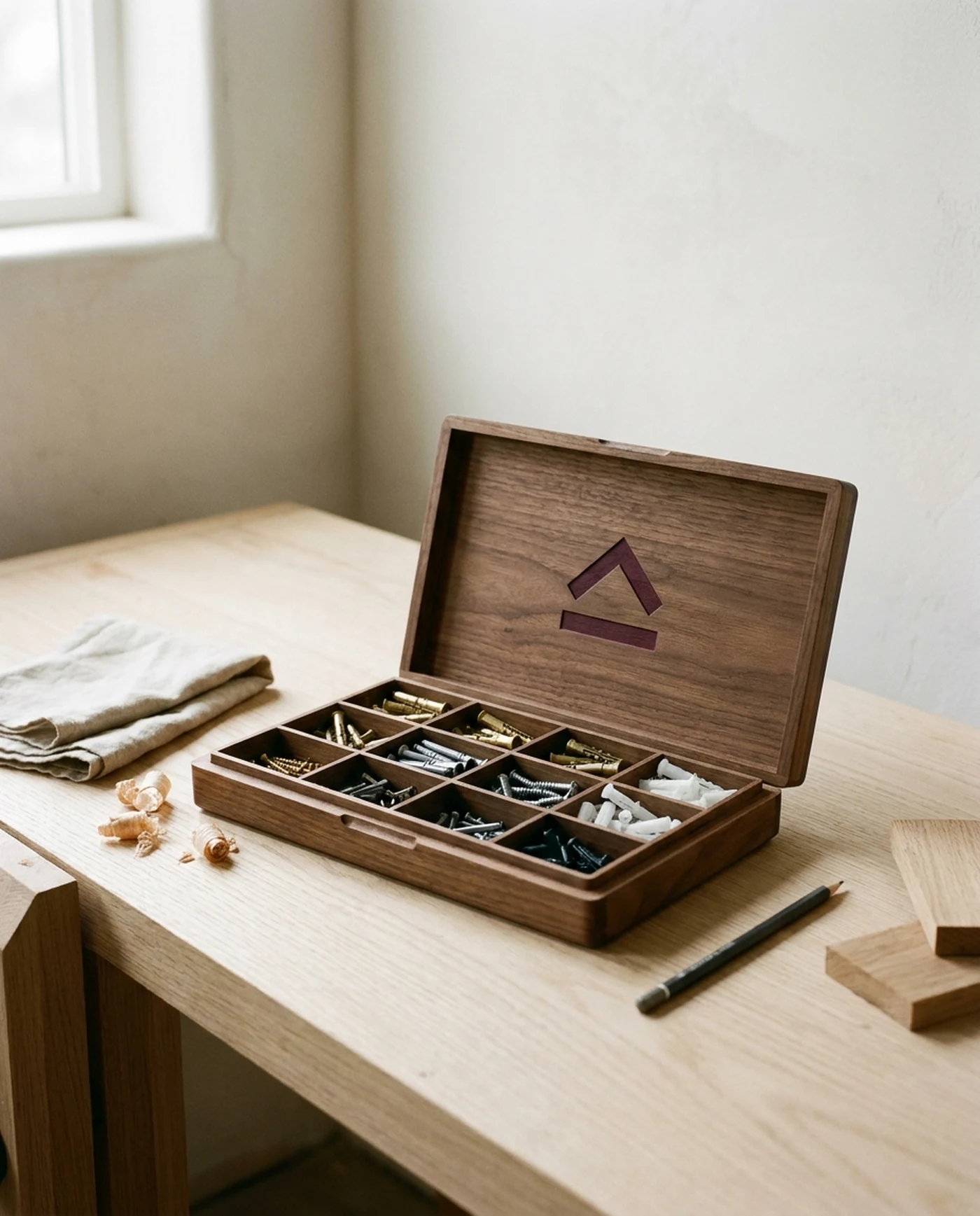 Wall Anchor Assortment, 300-Piece — in use on the workbench