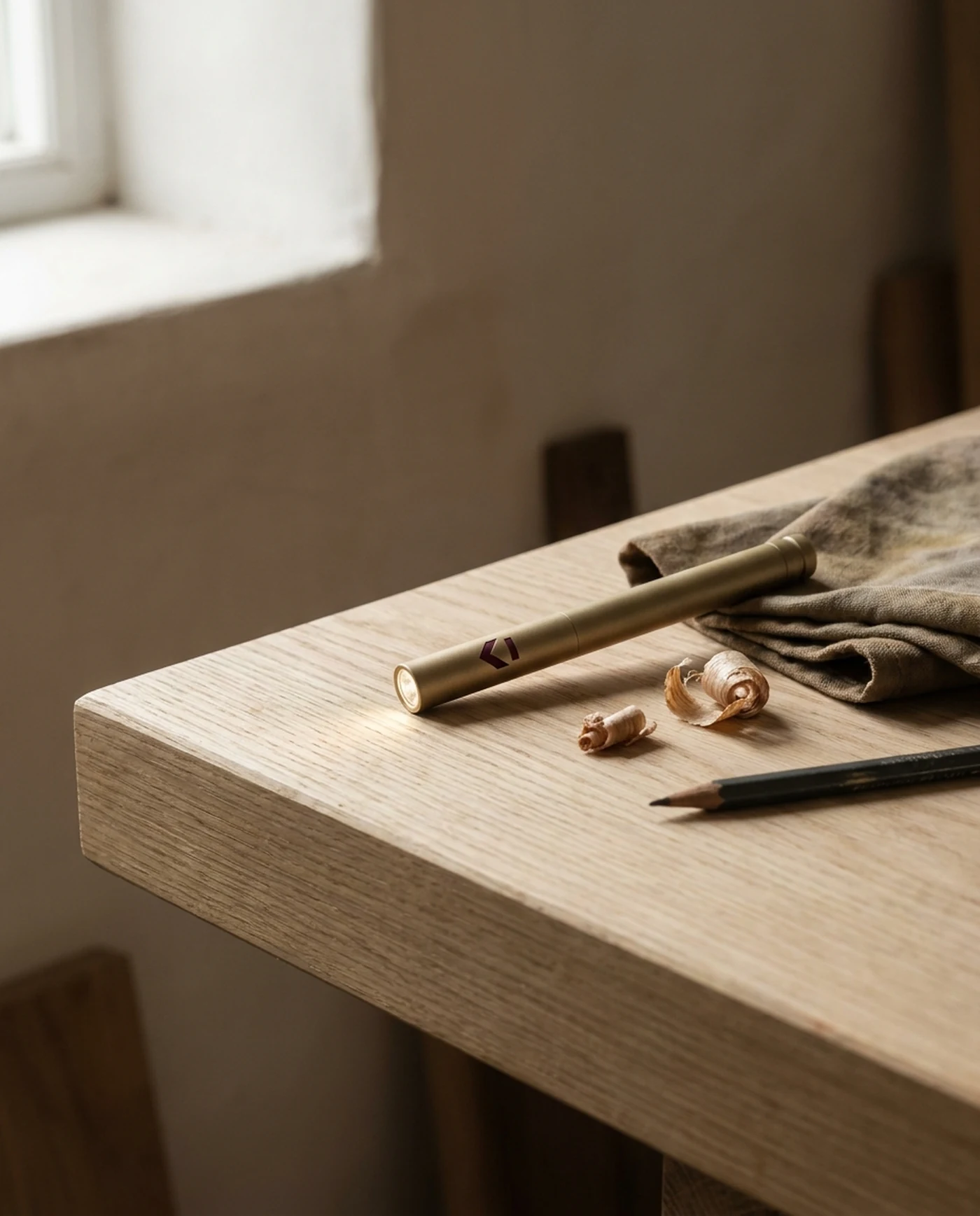 Pocket Inspection Penlight, Aluminium — in use on the workbench