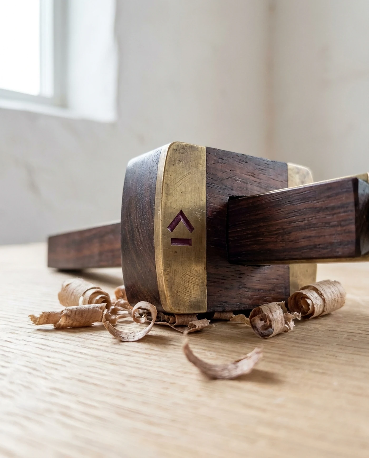 Marking Gauge, Brass-Faced Rosewood — material and maker's mark detail