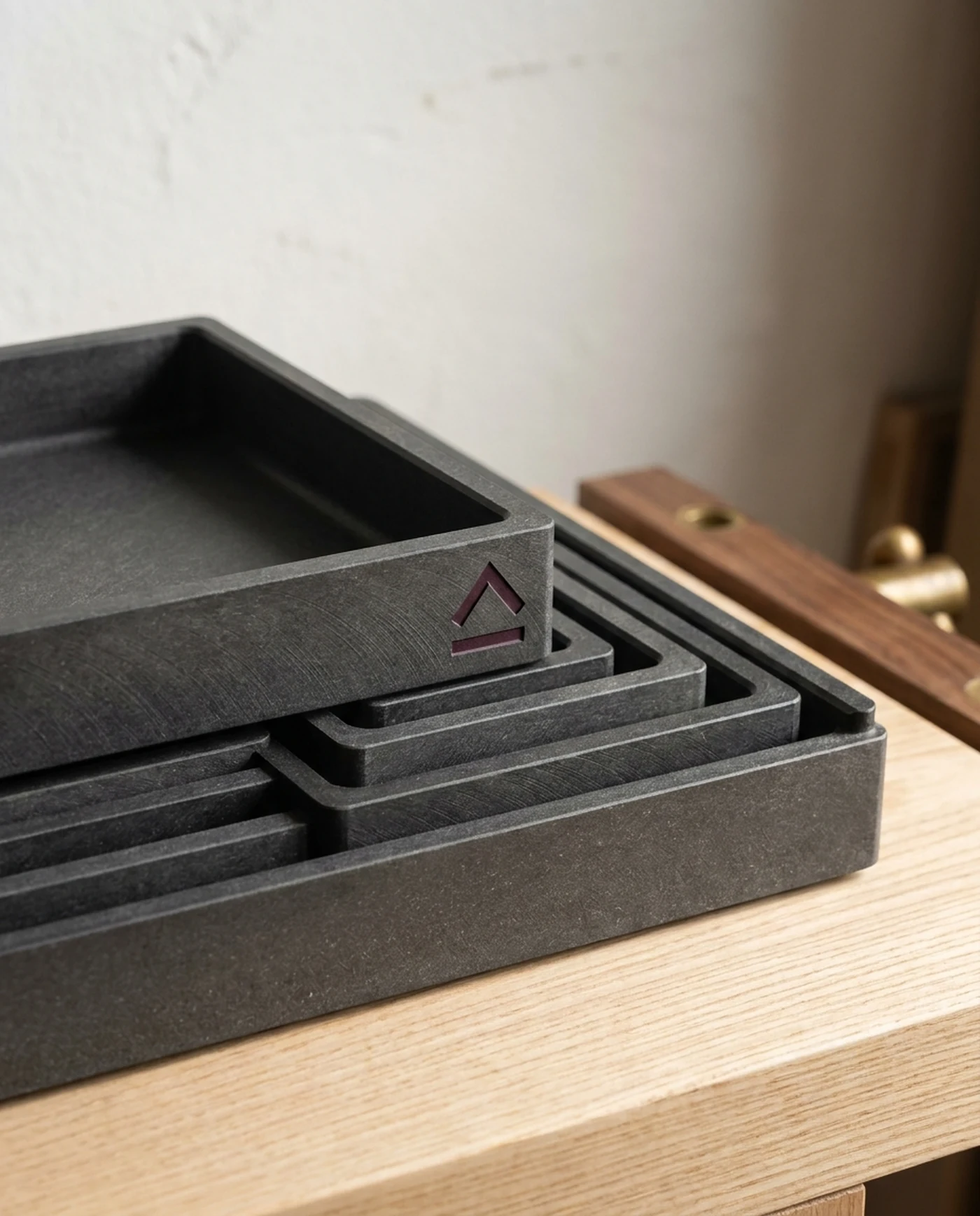 Drawer Organiser Set, 6 Interlocking Trays — material and maker's mark detail
